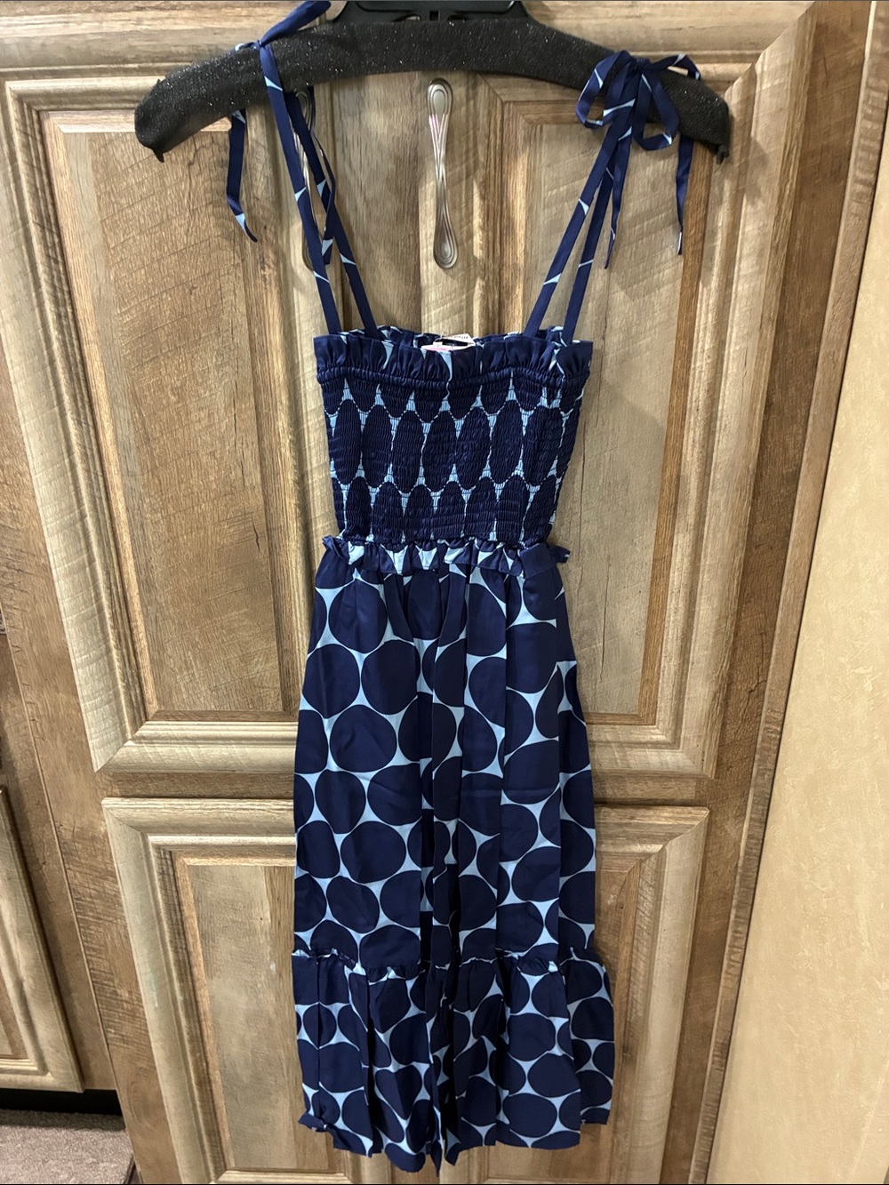kate spade Navy Blue Polka Dot Asymmetrical Strap Dress